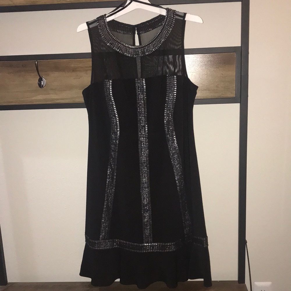SLNY Black Dress with beaded detail